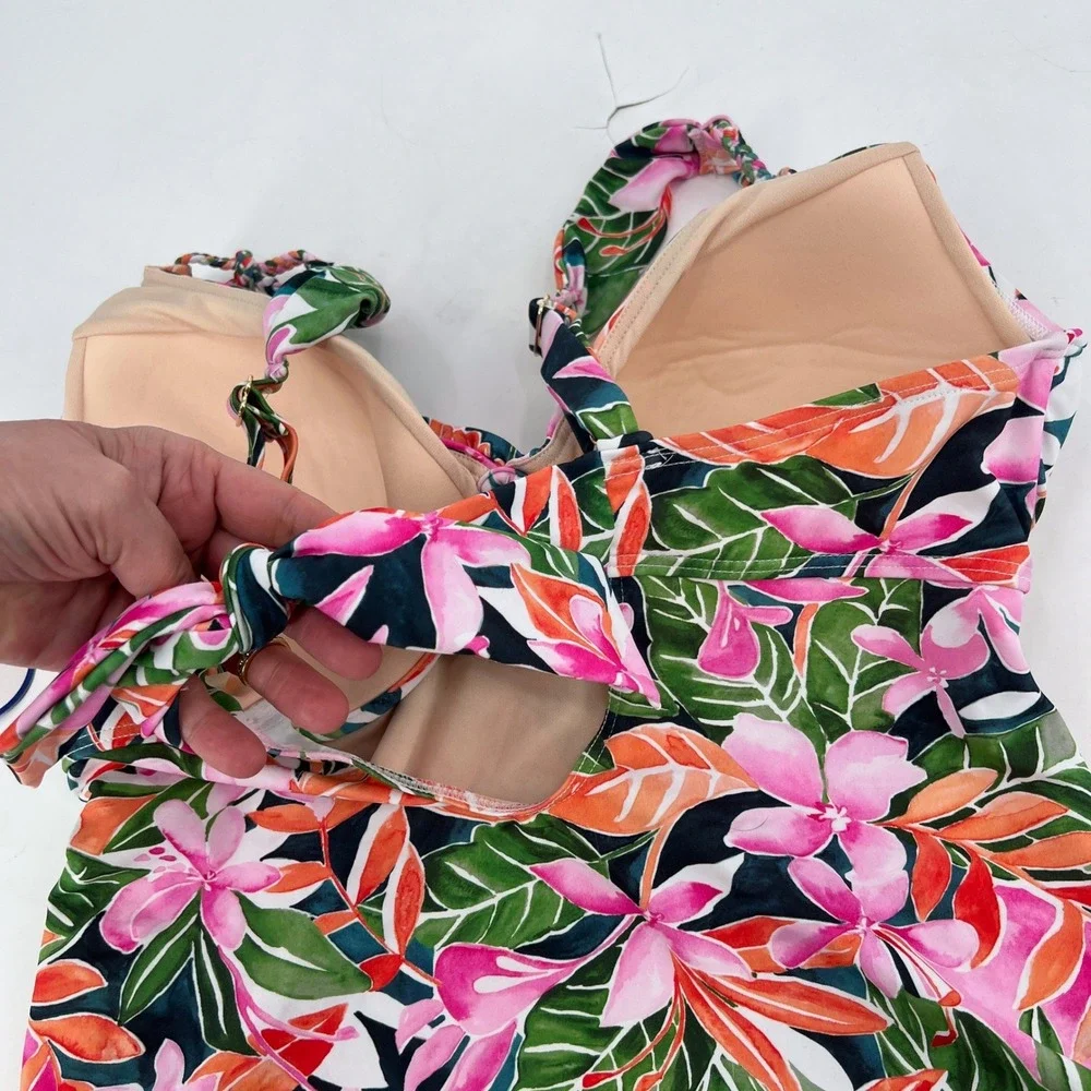 NWT Swimsuits For All‎ Tankini Top Pink Tropical Floral Hawaii Hawaiian Size 14